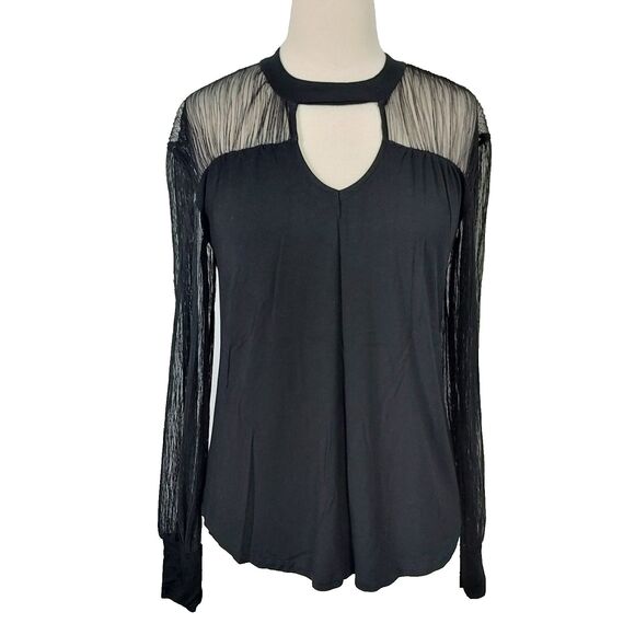 Maurices Womens Whimsigoth Shirt Top Size Medium Sheer Black Lace Long Sleeve - Picture 1 of 12